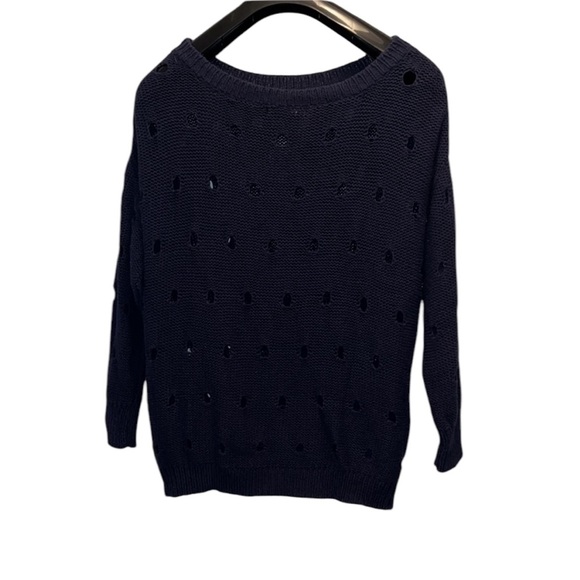 Miss Finch Navy Blue Cotton Long Sleeve Sweater with  Holes S/M (tag missing) - Picture 2 of 4